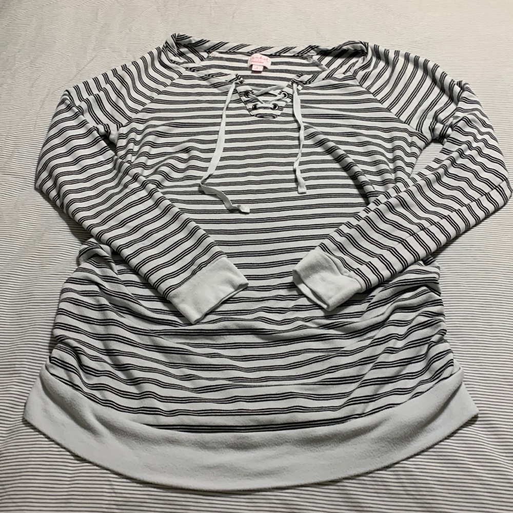 Isabel maternity striped sweater with lace up neck line Large